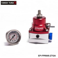 EPMAN- Red-Sliver Injected Bypass Aluminum  Adjustable Fuel Pressure Rulator AN6 W 1/8 NPT Gauge EP-FPR005-ZTGA